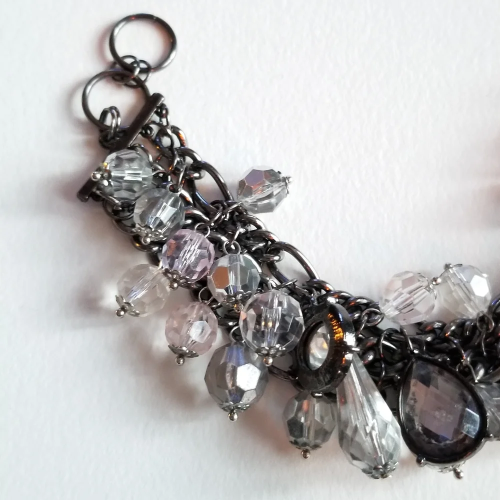 Charm bracelet crystals dark silver tone metal
